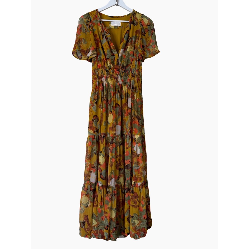 Anthropologie Womens Somerset Botanical Fruit Print Tiered Maxi Dress Size XS - Picture 4 of 11